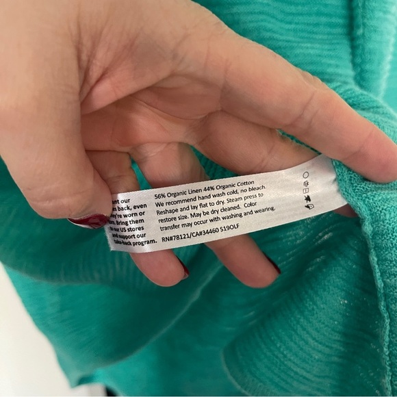 Eileen Fisher Ribbed Teal Long Sleeve Top Linen Cotton Stretch Sweater Tunic - Picture 5 of 6